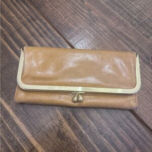 HOBO Rachel Tan Leather Wallet/Clutch with Gold Accents
